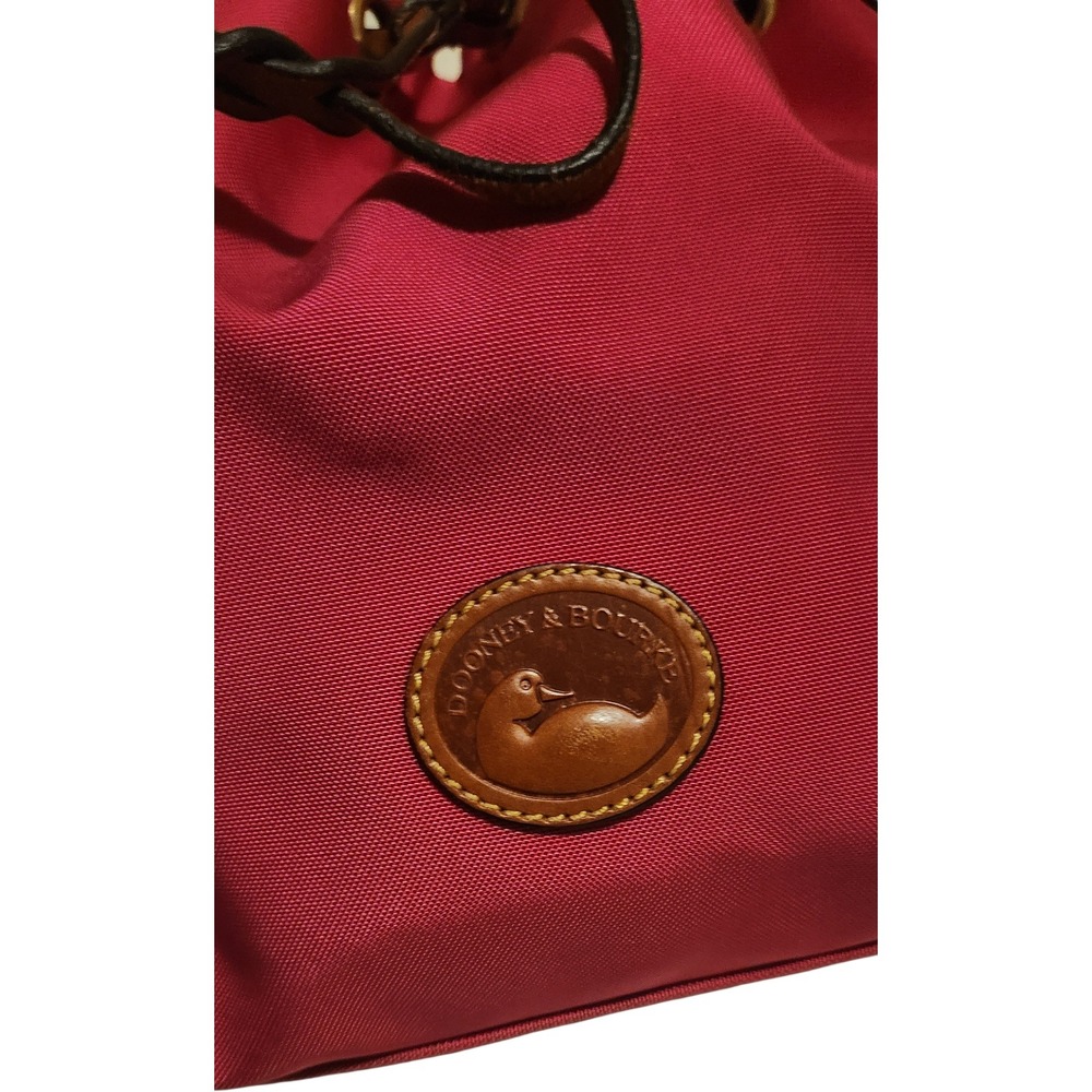 Dooney Bourke Drawstring Bucket Bag Pink Nylon Leather Trim Braided Strap - Picture 2 of 9